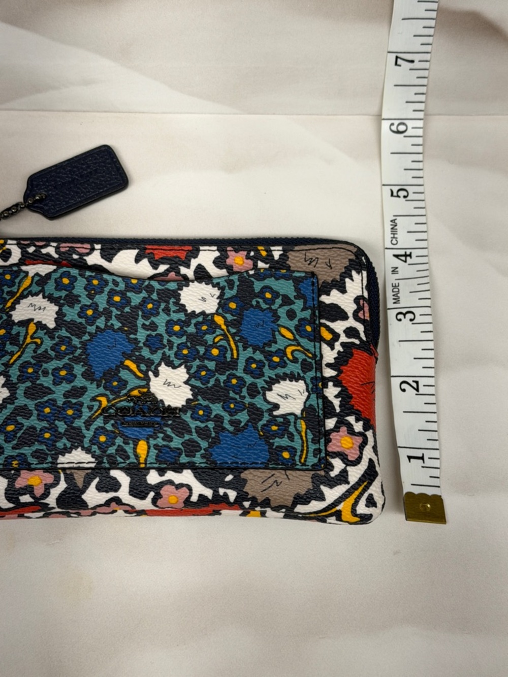 COACH Blue Multi Floral Leather Wristlet - Picture 12 of 13